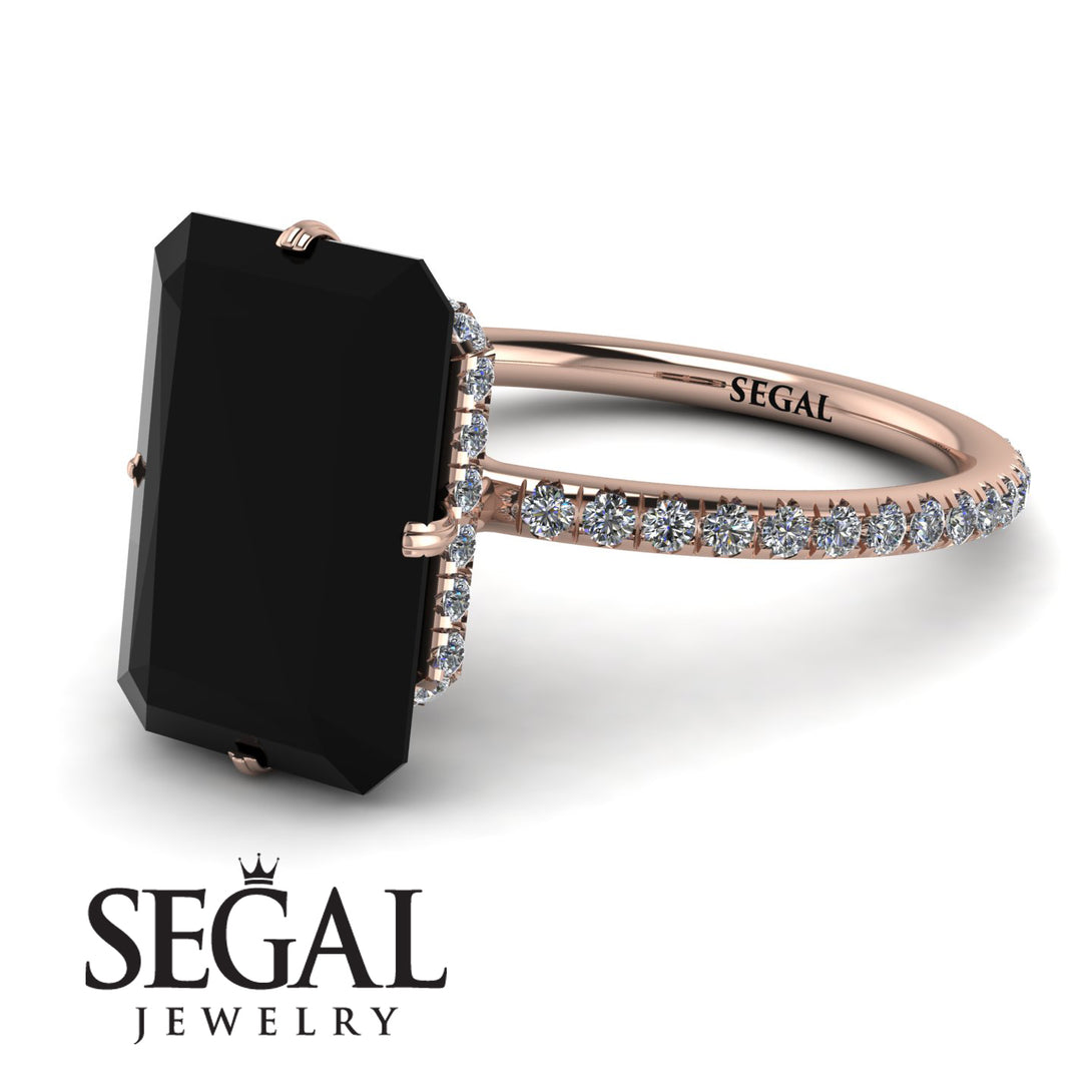 Hidden Halo Emerald Cut Black Diamond Engagement Ring - Vanessa No. 8