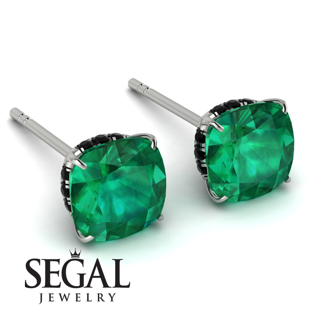 Hidden Halo Cushion Emerald Earrings - Alivia No. 36
