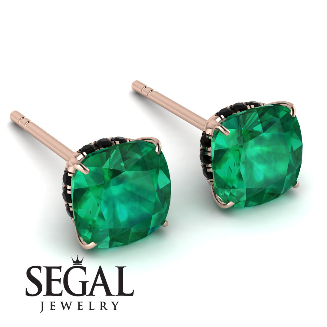 Hidden Halo Cushion Emerald Earrings - Alivia No. 35