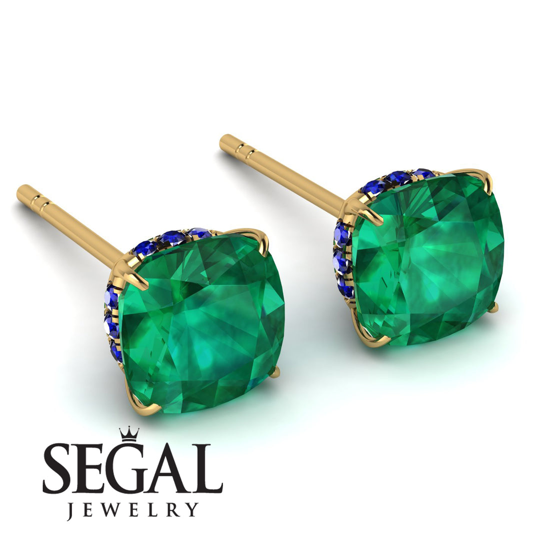 Hidden Halo Cushion Emerald Earrings - Alivia No. 64