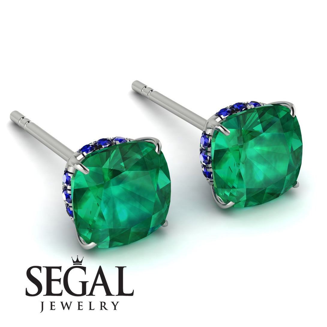 Hidden Halo Cushion Emerald Earrings - Alivia No. 66