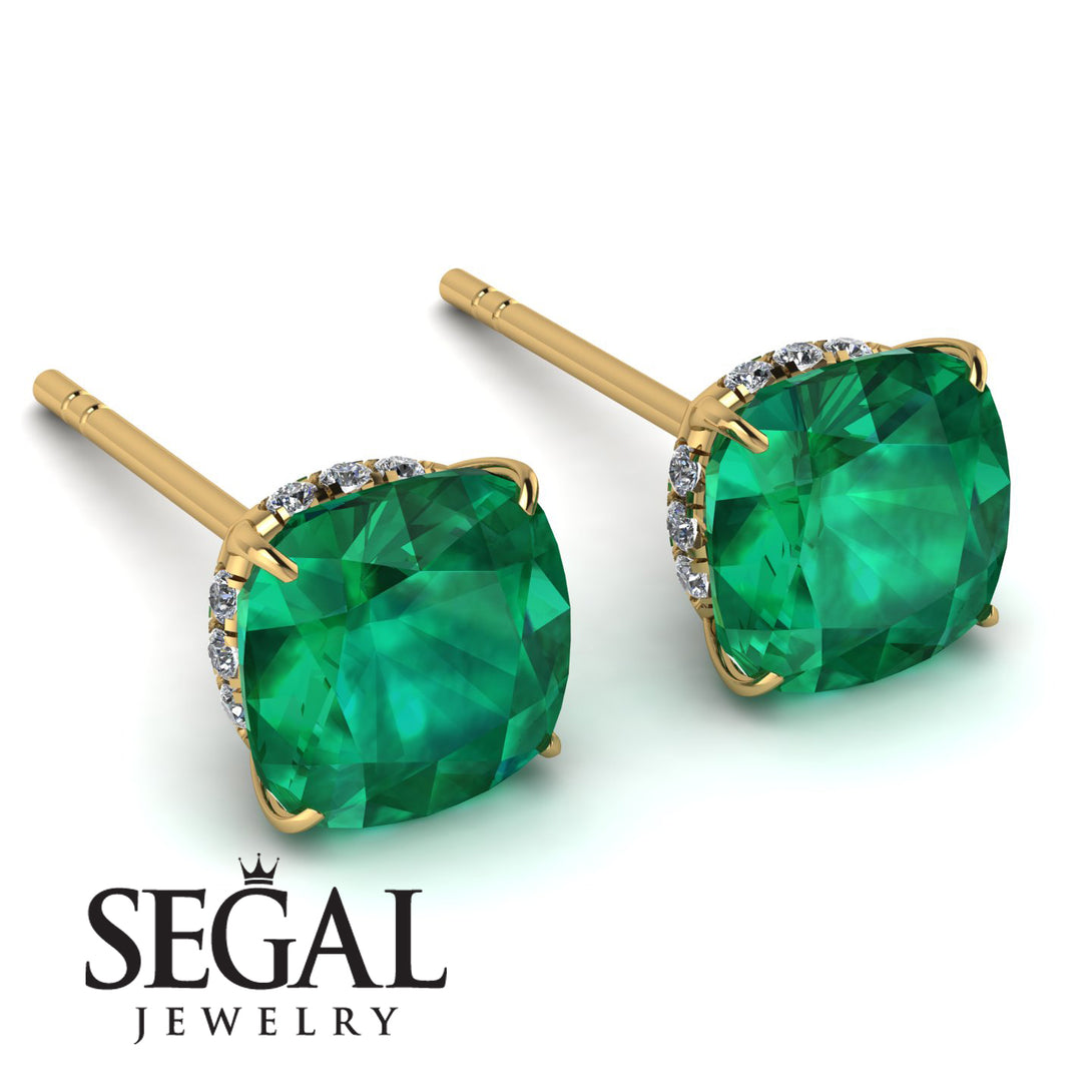 Hidden Halo Cushion Emerald Earrings - Alivia No. 4