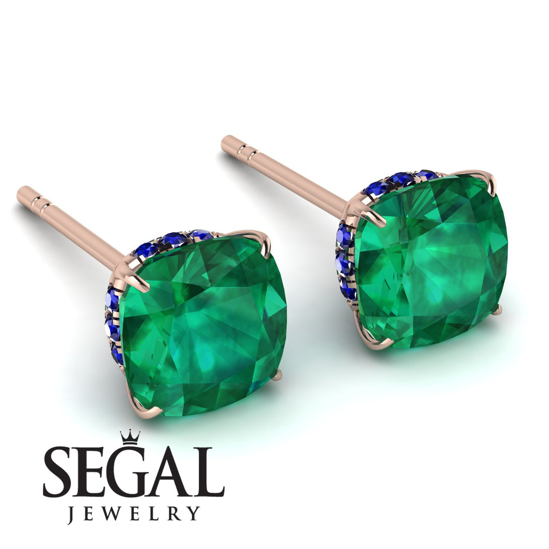 Hidden Halo Cushion Emerald Earrings - Alivia No. 65