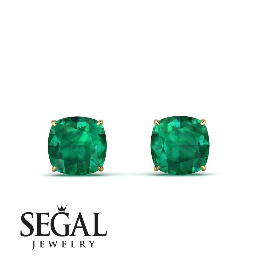 Hidden Halo Cushion Emerald Earrings - Alivia No. 64