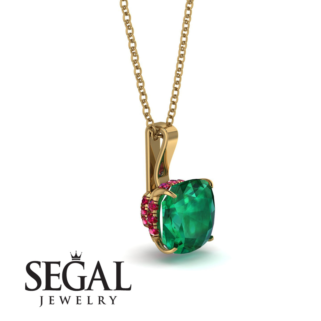 Hidden Halo Cushion Emerald Necklace - Alivia No. 49