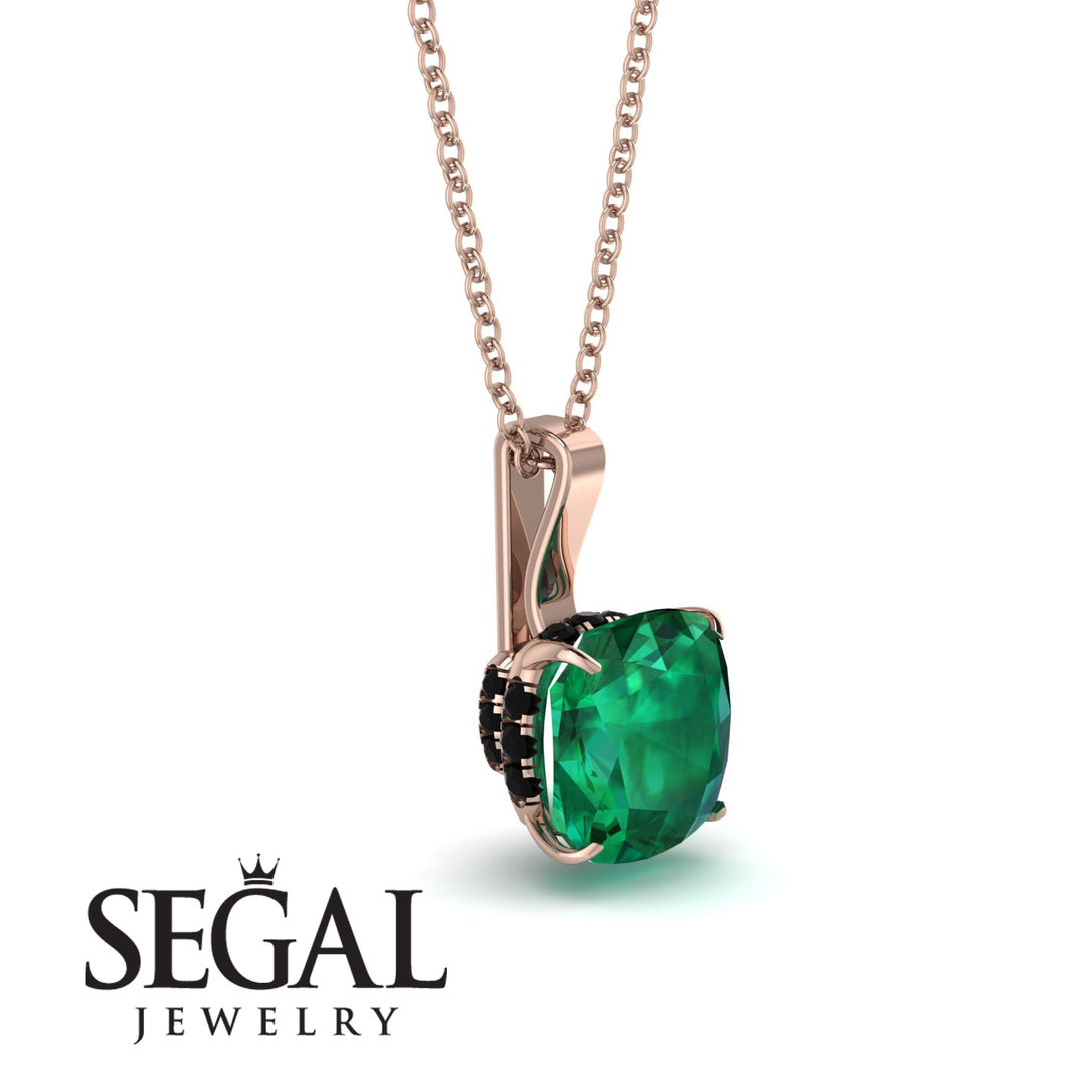Hidden Halo Cushion Emerald Necklace - Alivia No. 35