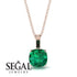 Hidden Halo Cushion Emerald Necklace - Alivia No. 35