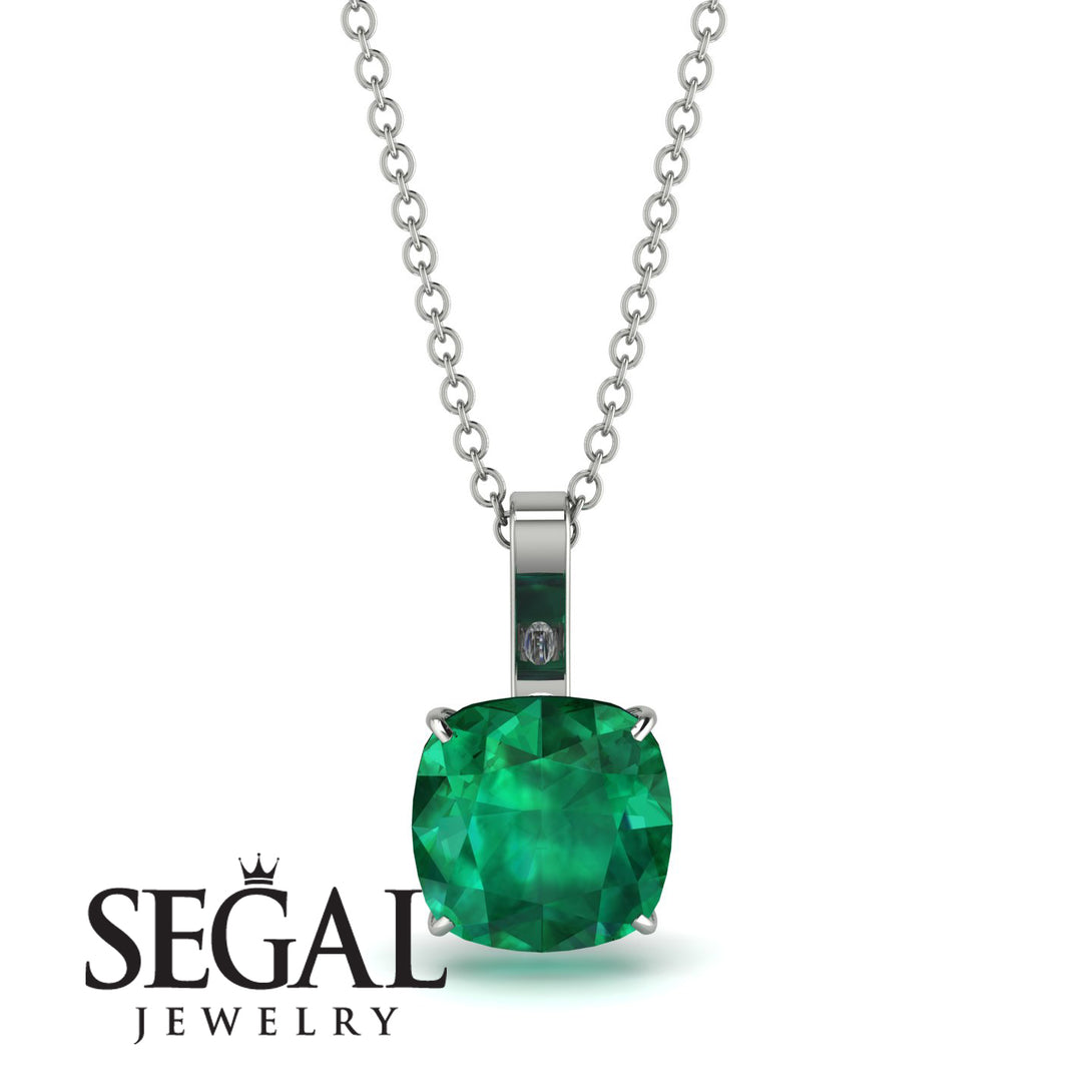 Hidden Halo Cushion Emerald Necklace - Alivia No. 6