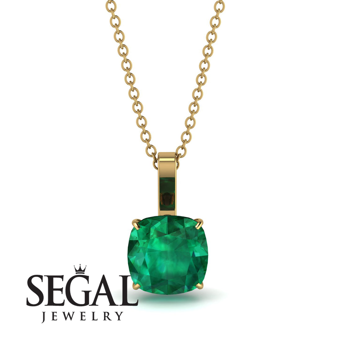 Hidden Halo Cushion Emerald Necklace - Alivia No. 34