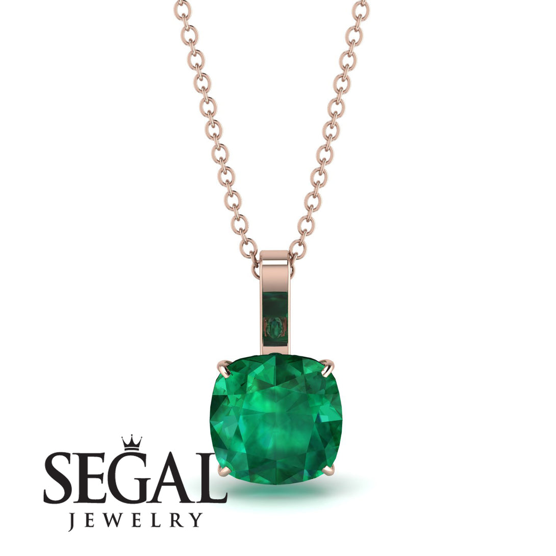 Hidden Halo Cushion Emerald Necklace - Alivia No. 20
