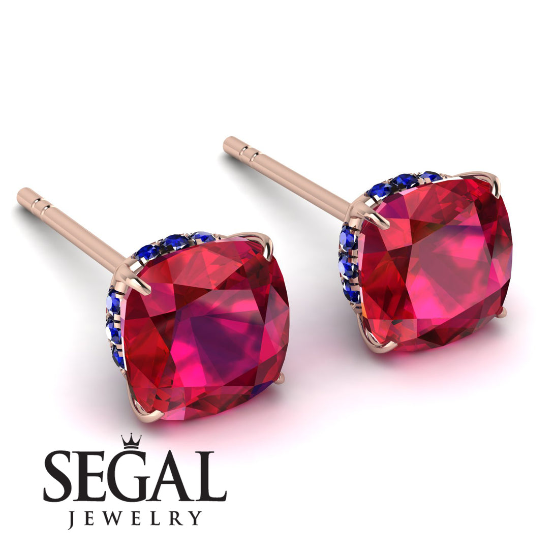 Hidden Halo Cushion Ruby Earrings - Alivia No. 71