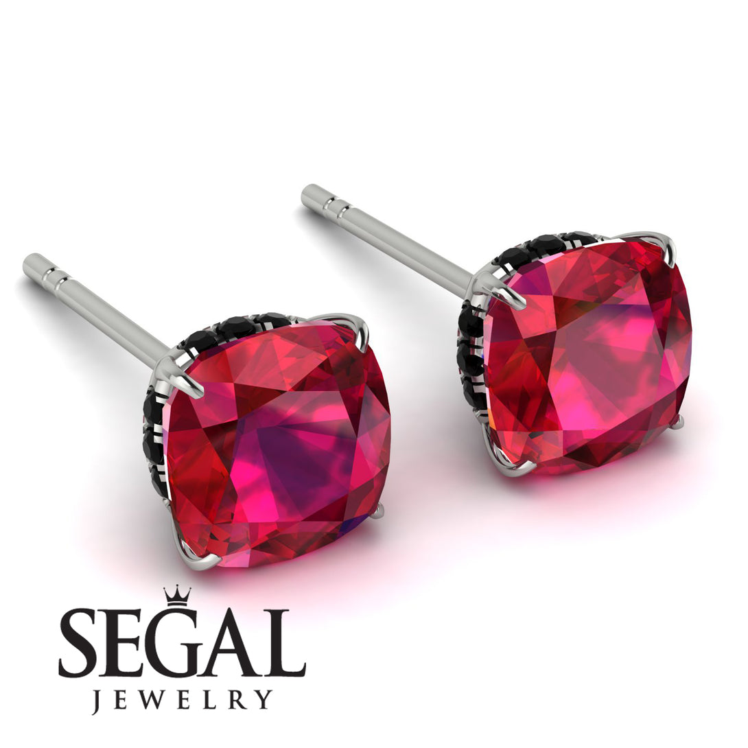 Hidden Halo Cushion Ruby Earrings - Alivia No. 42