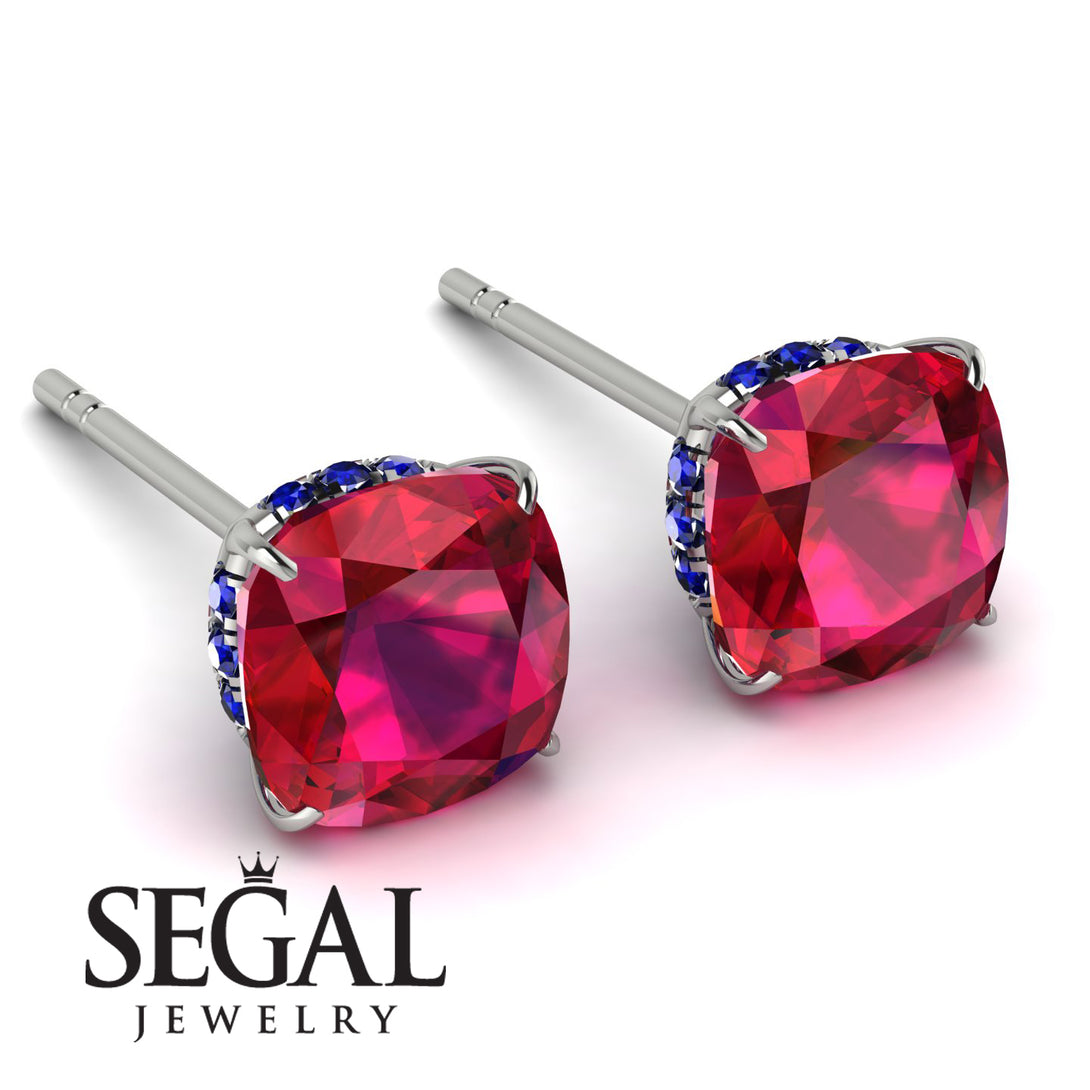 Hidden Halo Cushion Ruby Earrings - Alivia No. 72