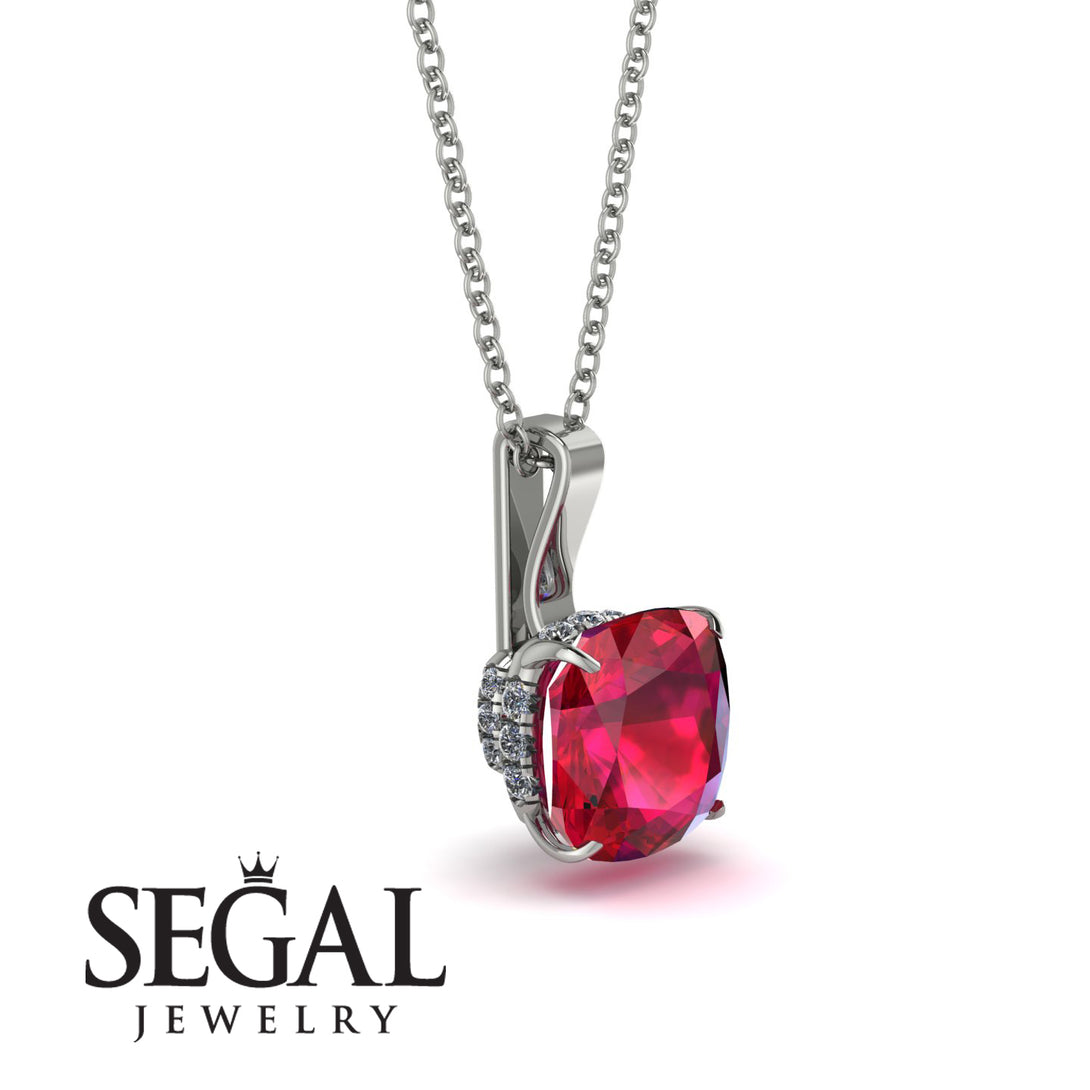 Hidden Halo Cushion Ruby Necklace - Alivia No. 12