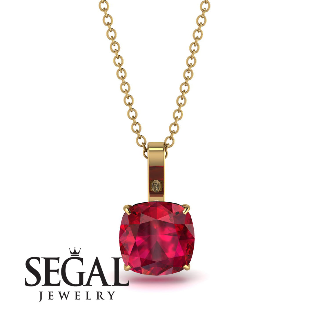 Hidden Halo Cushion Ruby Necklace - Alivia No. 10