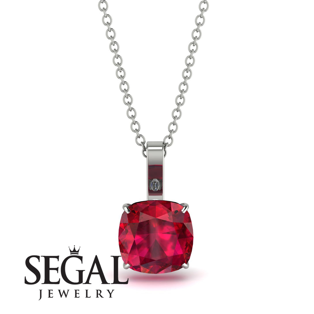Hidden Halo Cushion Ruby Necklace - Alivia No. 12