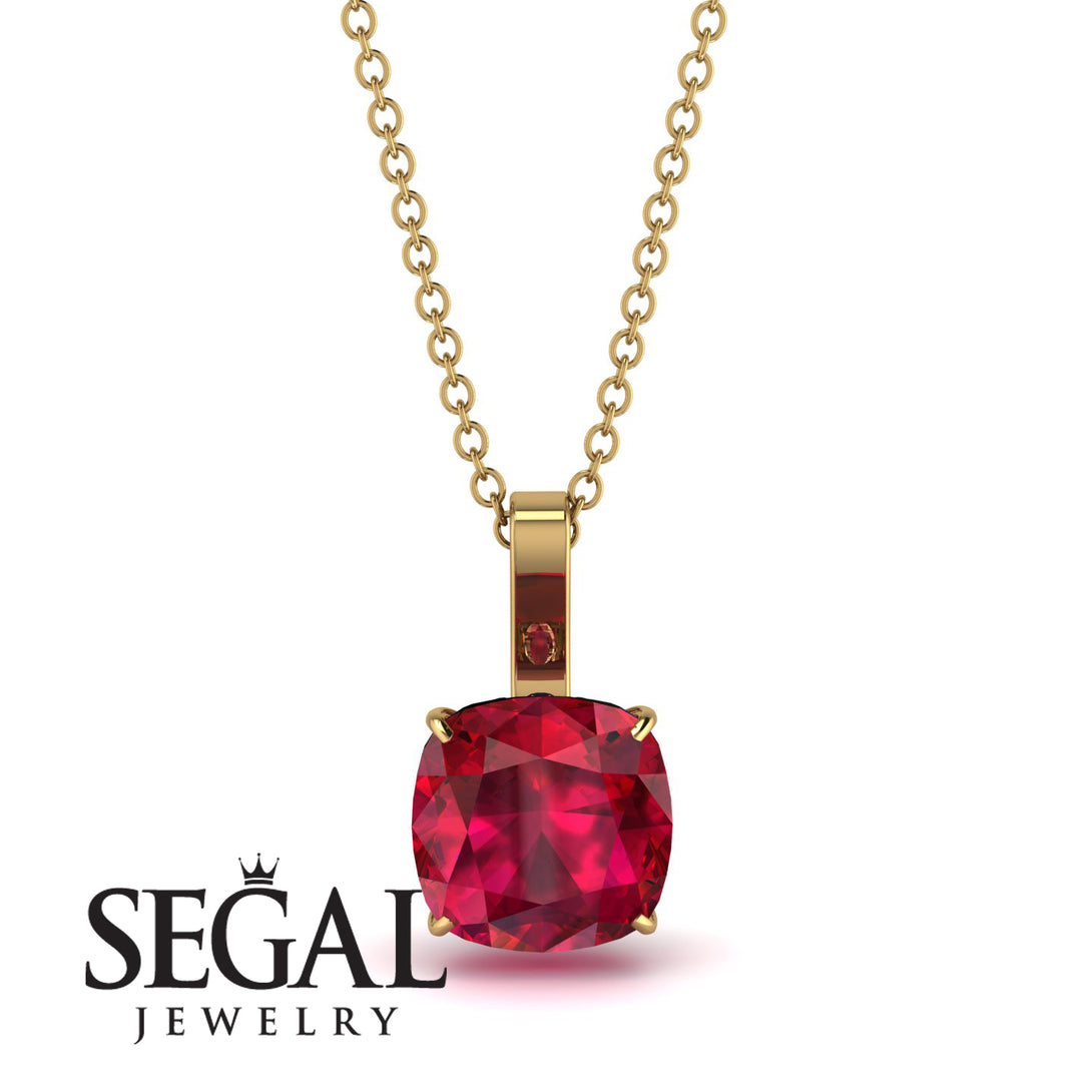 Hidden Halo Cushion Ruby Necklace - Alivia No. 55