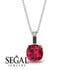 Hidden Halo Cushion Ruby Necklace - Alivia No. 27