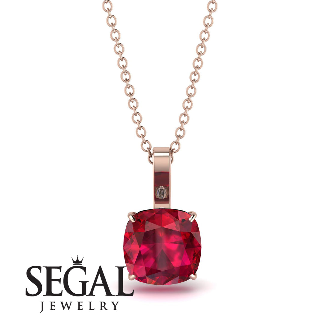 Hidden Halo Cushion Ruby Necklace - Alivia No. 11