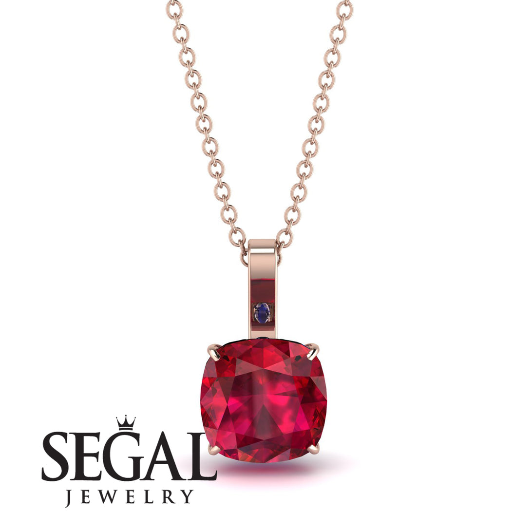 Hidden Halo Cushion Ruby Necklace - Alivia No. 71