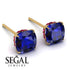 Hidden Halo Cushion Sapphire Earrings - Alivia No. 58