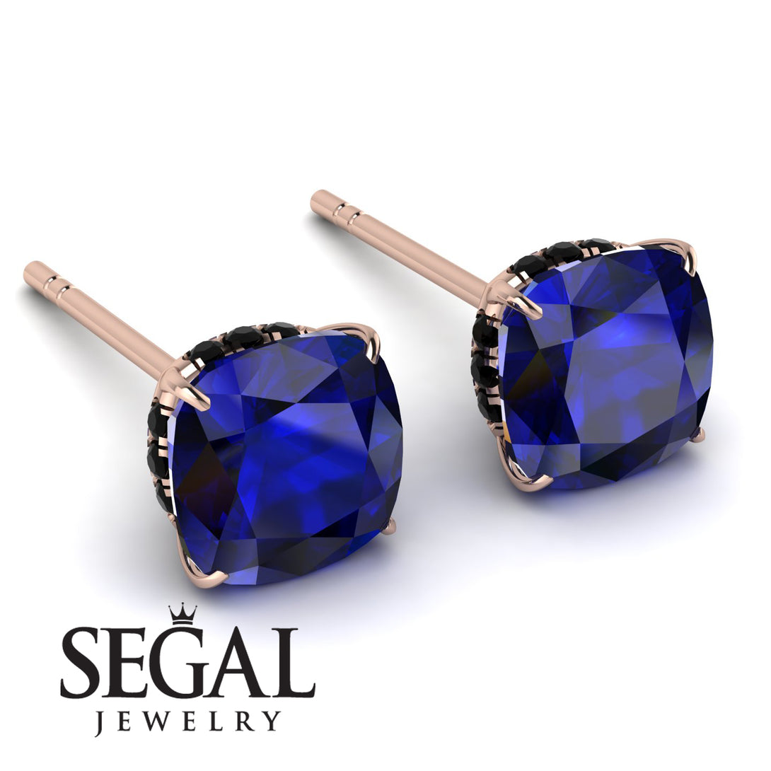 Hidden Halo Cushion Sapphire Earrings - Alivia No. 44