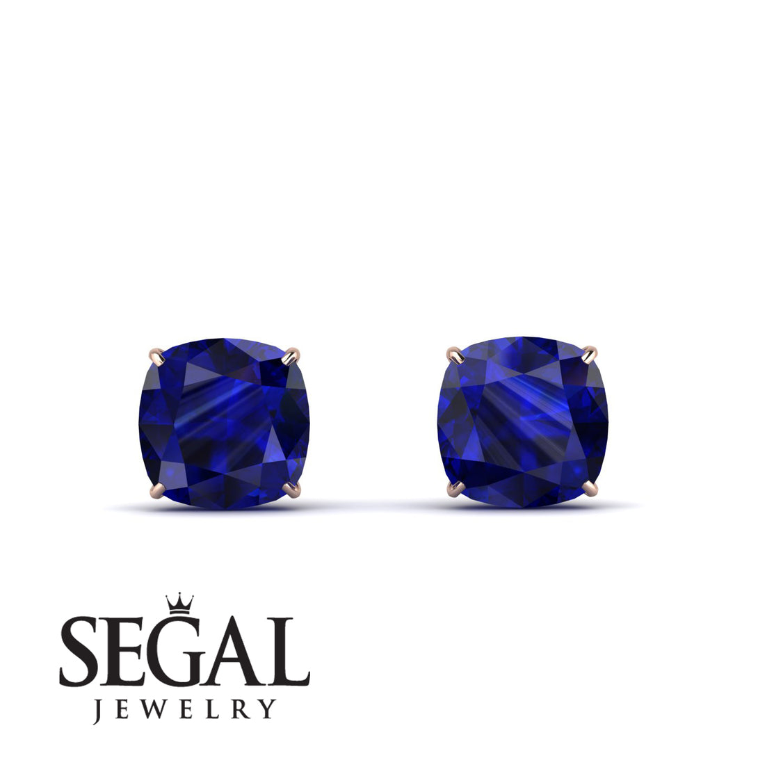 Hidden Halo Cushion Sapphire Earrings - Alivia No. 74