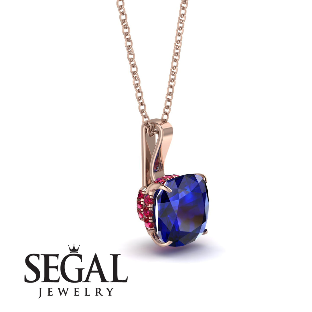 Hidden Halo Cushion Sapphire Necklace - Alivia No. 59