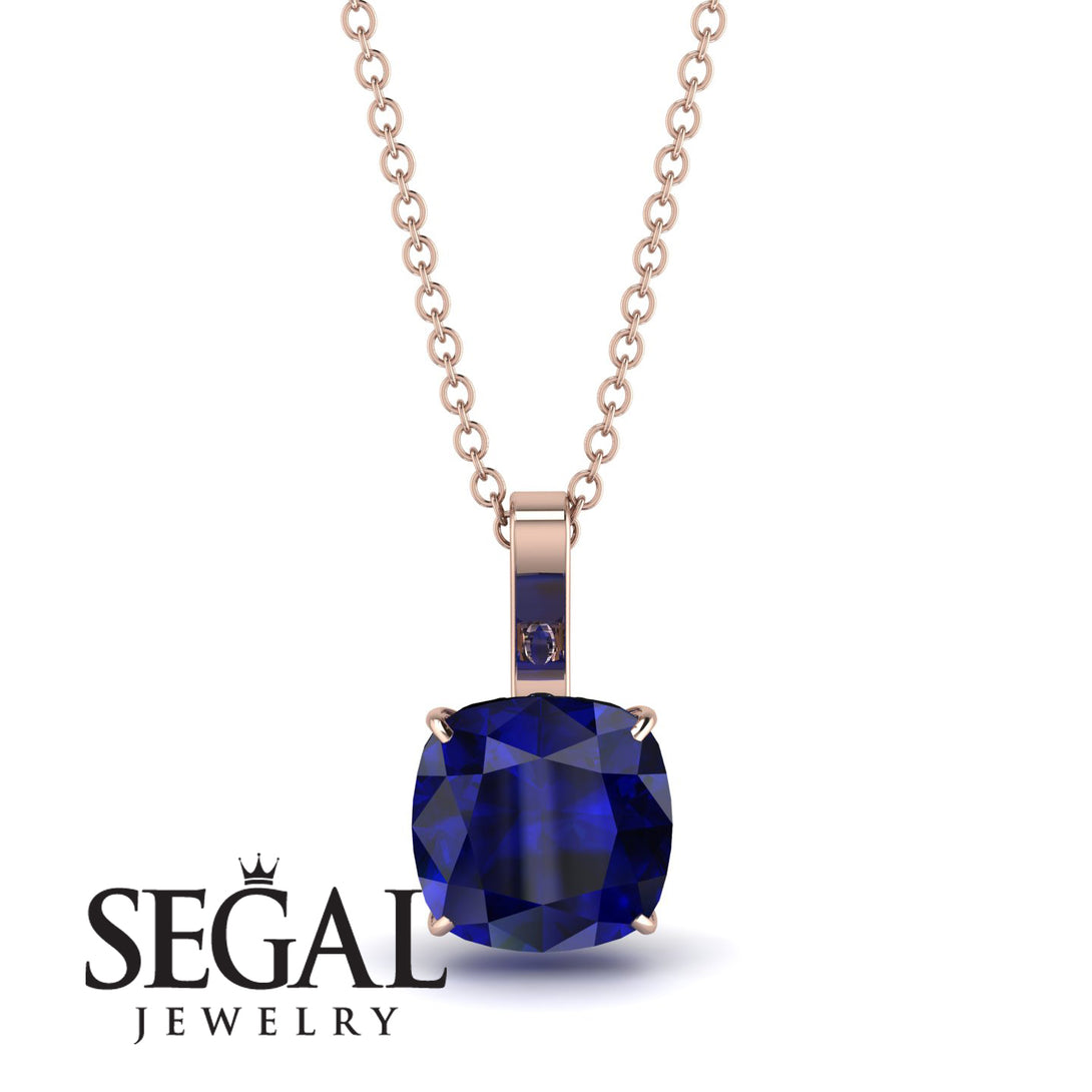 Hidden Halo Cushion Sapphire Necklace - Alivia No. 74