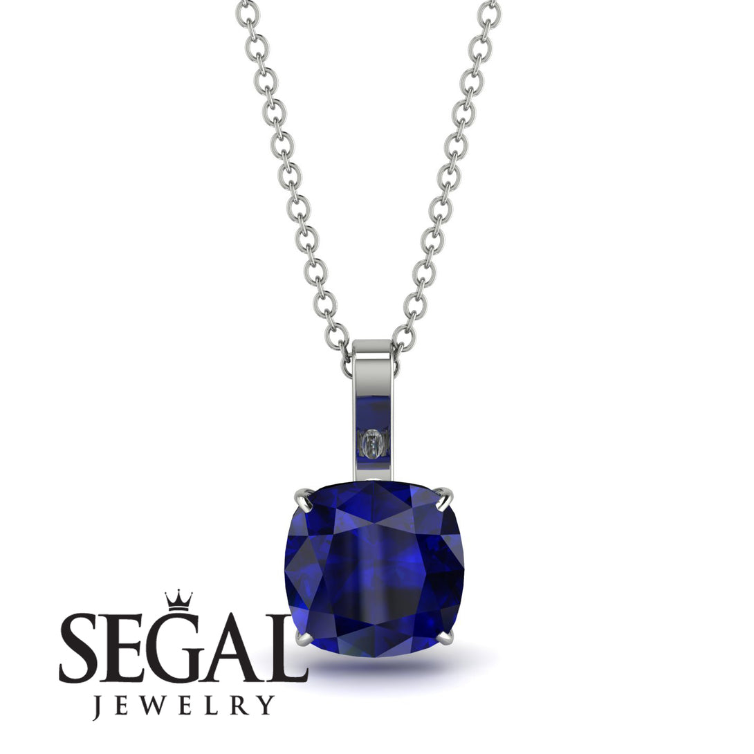 Hidden Halo Cushion Sapphire Necklace - Alivia No. 15