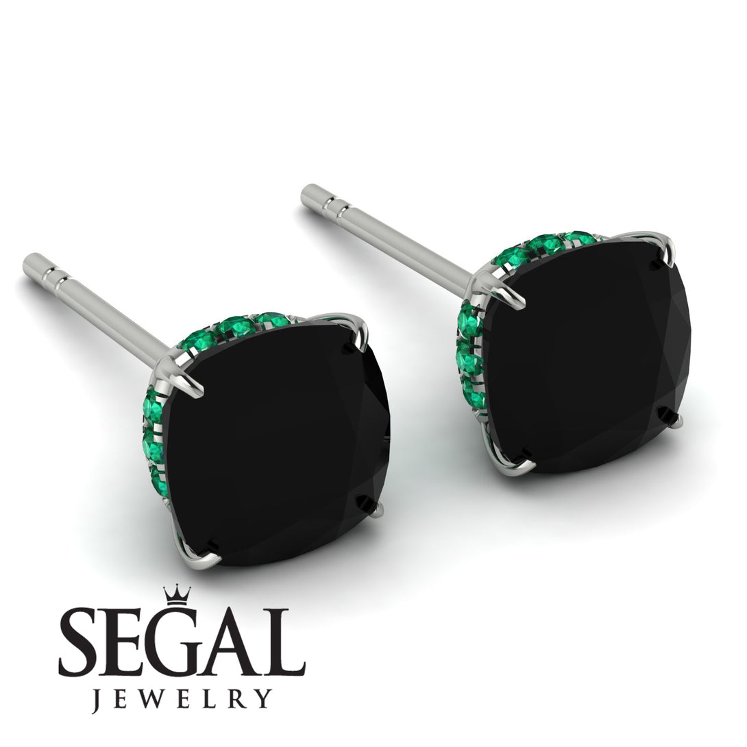Hidden Halo Cushion Black Diamond Earrings - Alivia No. 24
