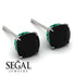 Hidden Halo Cushion Black Diamond Earrings - Alivia No. 24