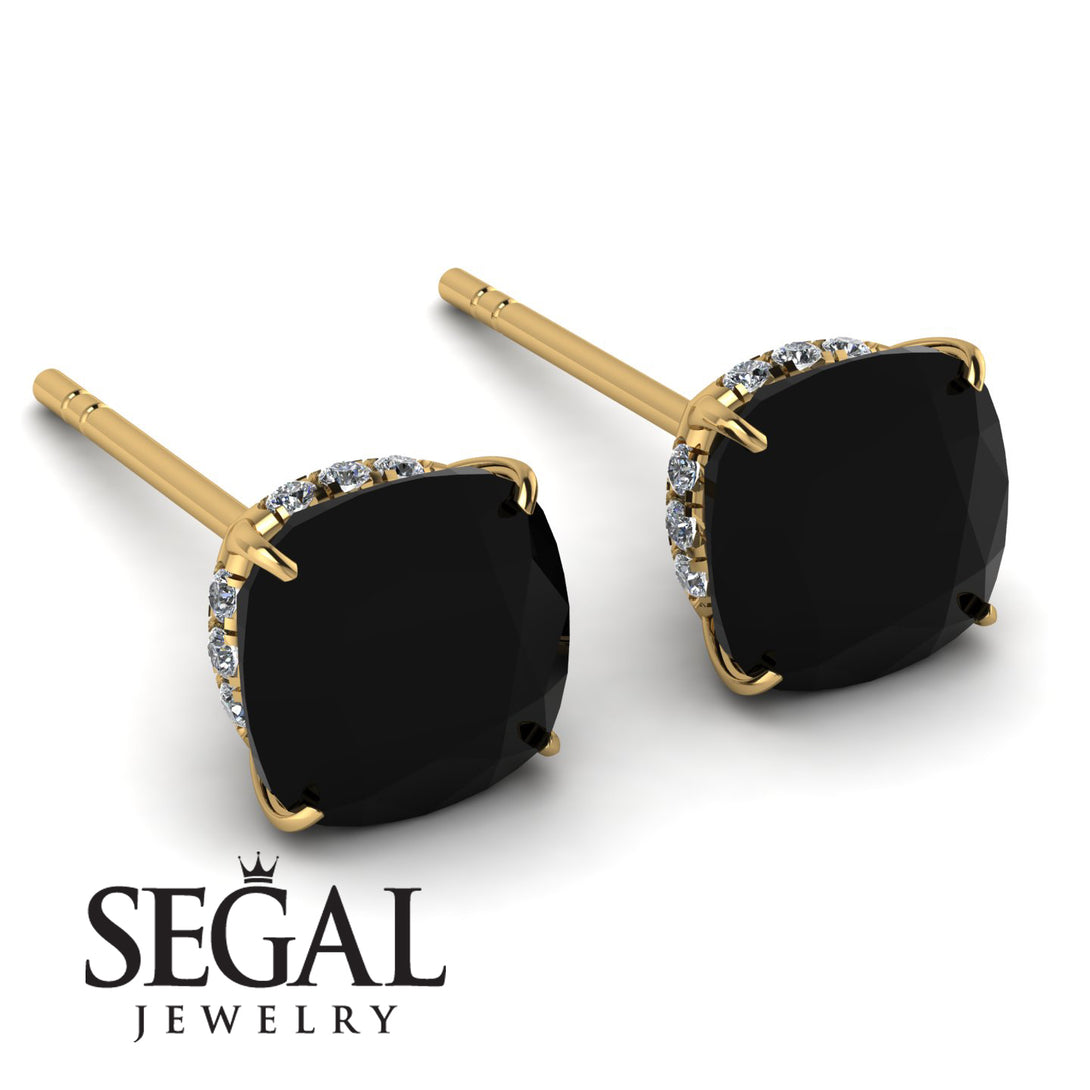 Hidden Halo Cushion Black Diamond Earrings - Alivia No. 7