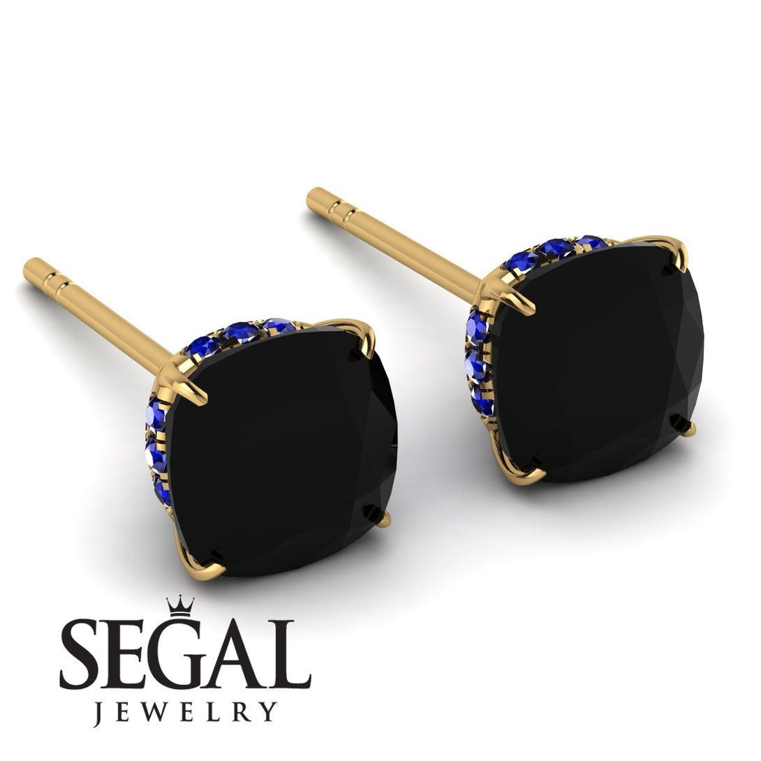 Hidden Halo Cushion Black Diamond Earrings - Alivia No. 67