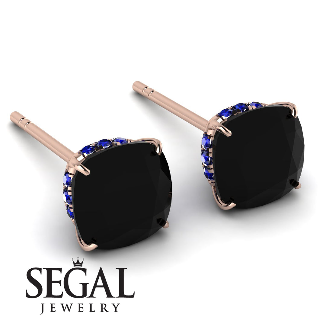 Hidden Halo Cushion Black Diamond Earrings - Alivia No. 68