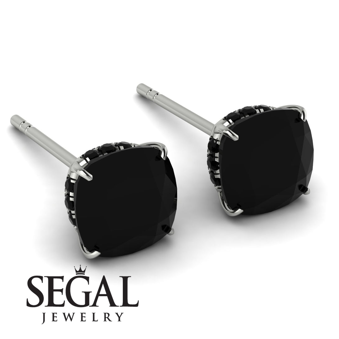 Hidden Halo Cushion Black Diamond Earrings - Alivia No. 39