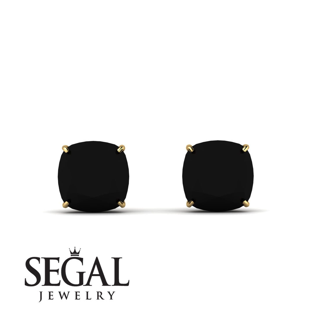 Hidden Halo Cushion Black Diamond Earrings - Alivia No. 7