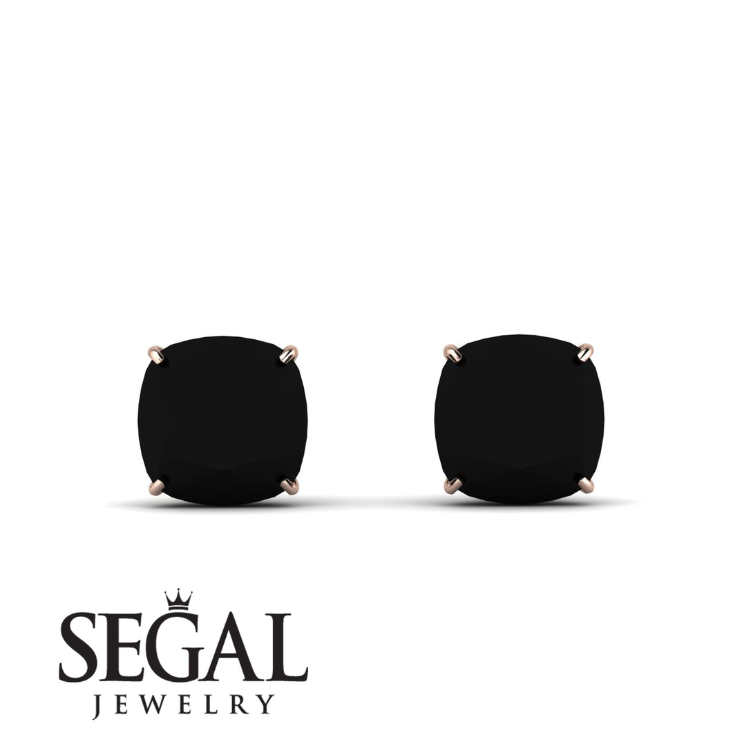Hidden Halo Cushion Black Diamond Earrings - Alivia No. 38