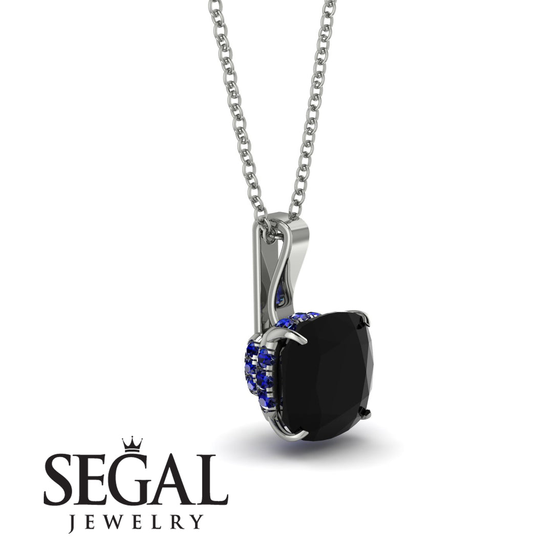 Hidden Halo Cushion Black Diamond Necklace - Alivia No. 69