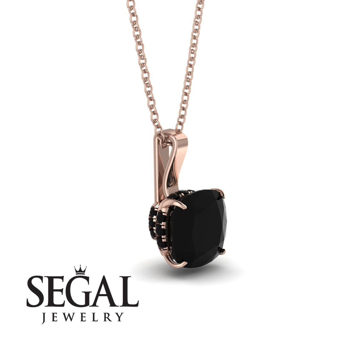 Hidden Halo Cushion Black Diamond Necklace - Alivia No. 38