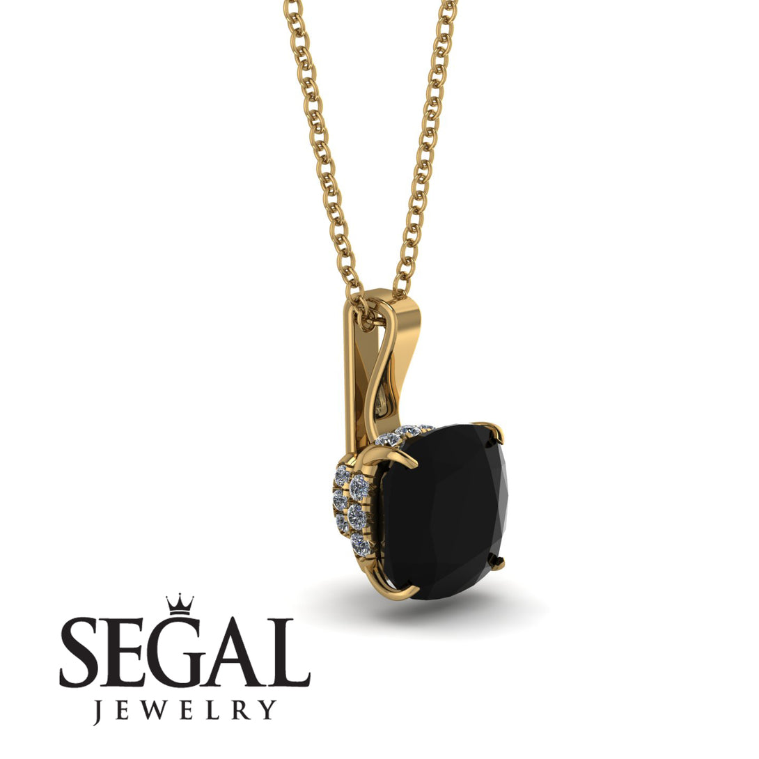 Hidden Halo Cushion Black Diamond Necklace - Alivia No. 7