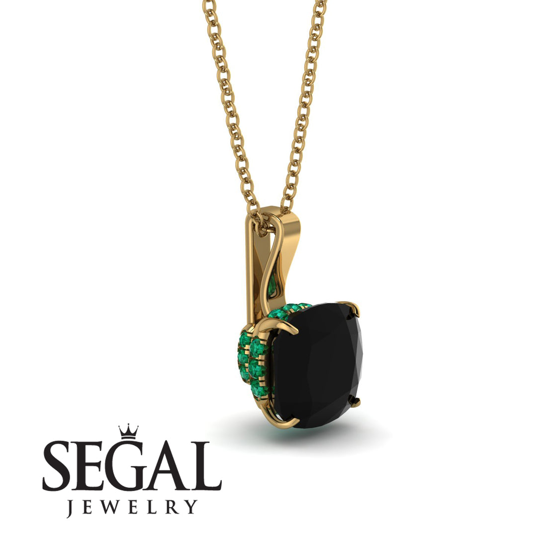 Hidden Halo Cushion Black Diamond Necklace - Alivia No. 22