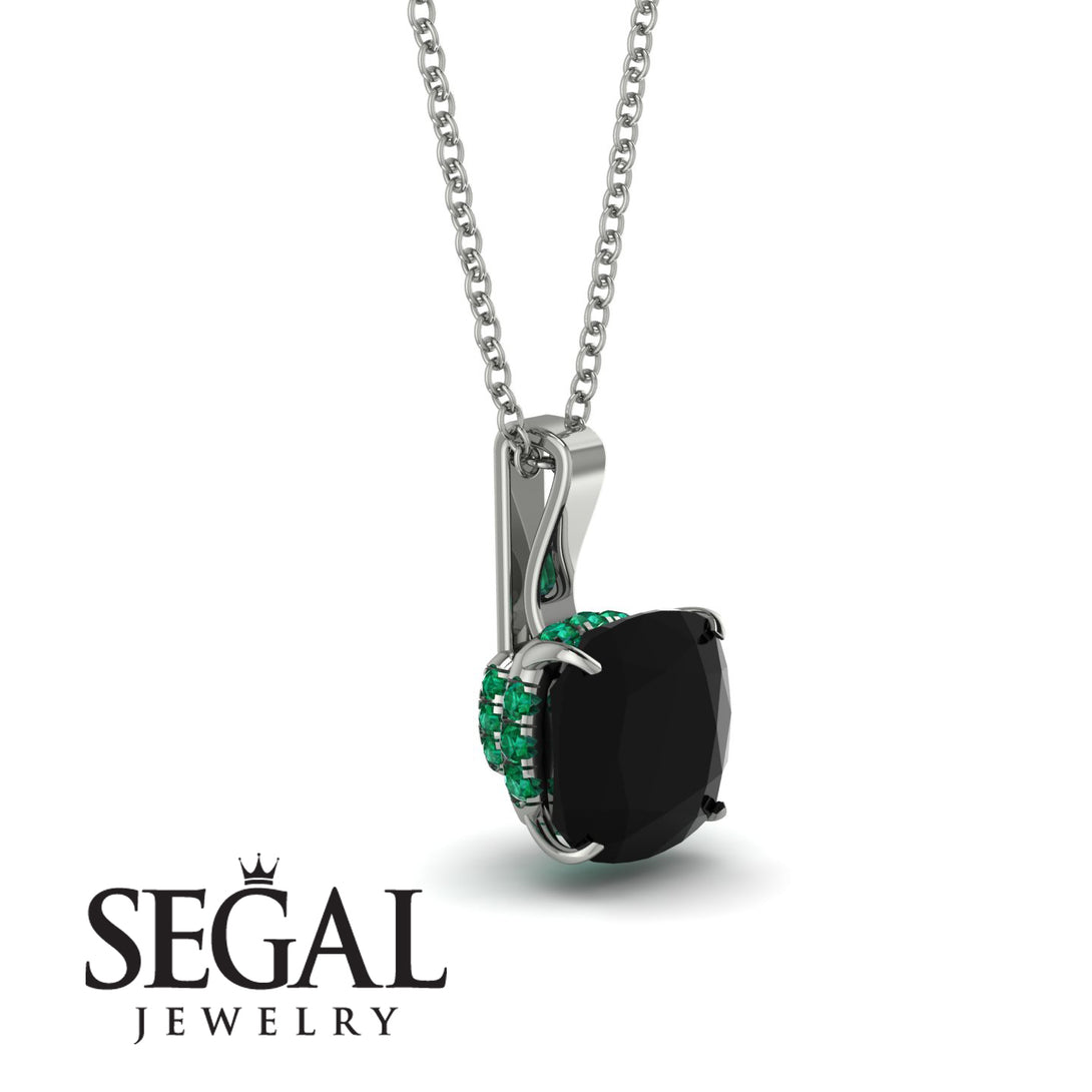 Hidden Halo Cushion Black Diamond Necklace - Alivia No. 24