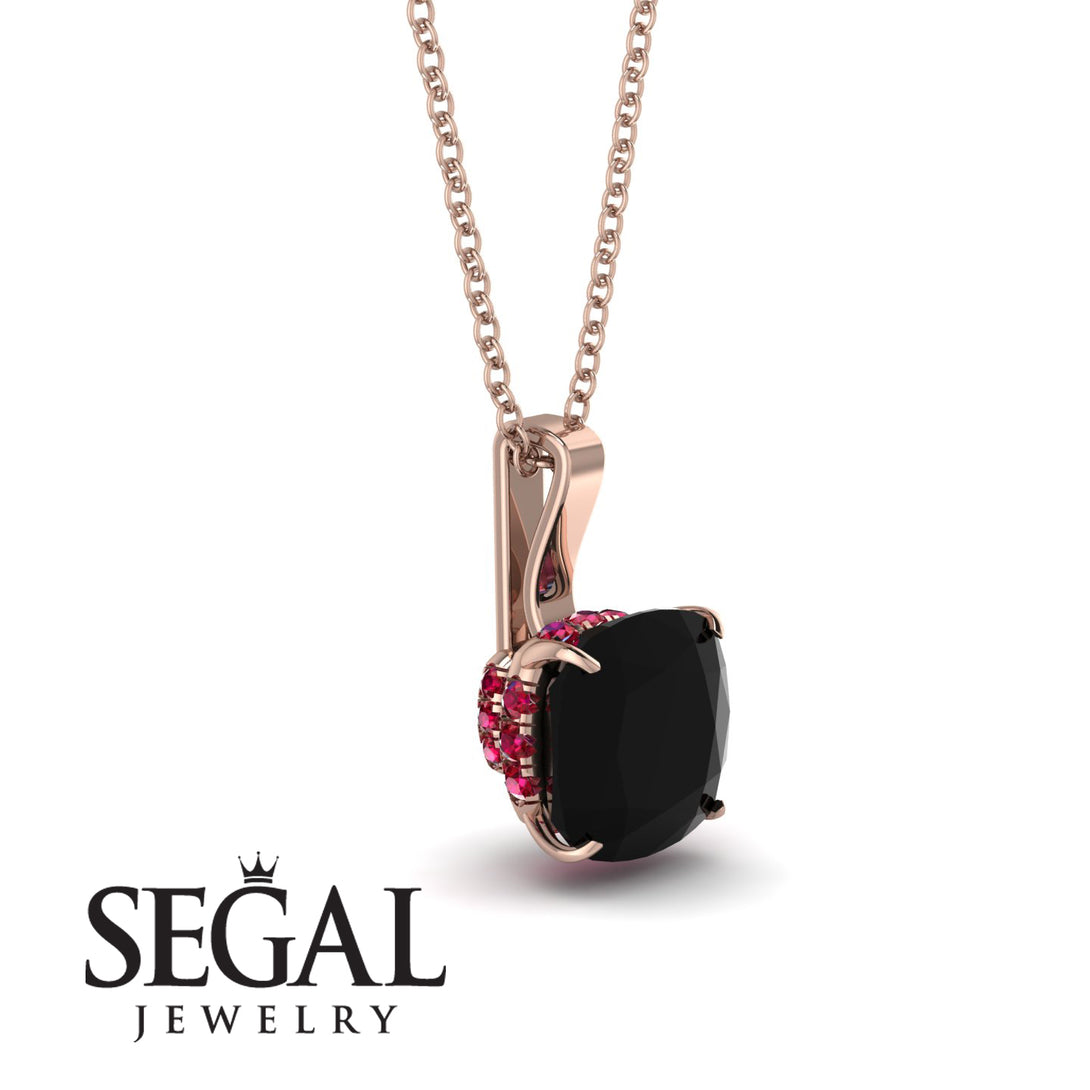 Hidden Halo Cushion Black Diamond Necklace - Alivia No. 53
