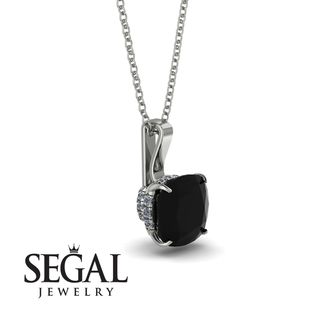 Hidden Halo Cushion Black Diamond Necklace - Alivia No. 9