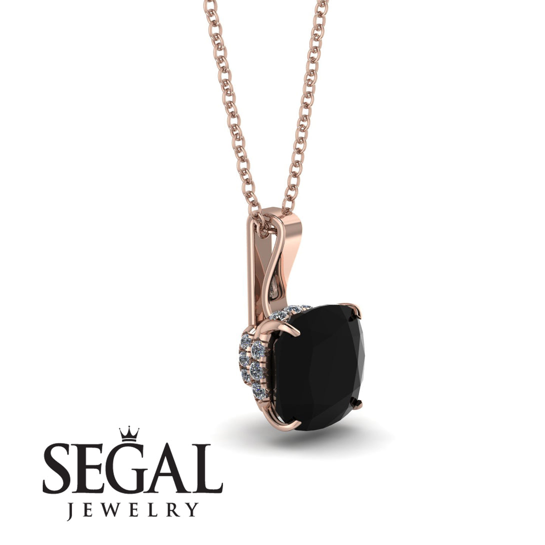 Hidden Halo Cushion Black Diamond Necklace - Alivia No. 8