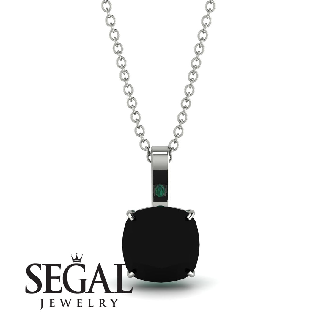 Hidden Halo Cushion Black Diamond Necklace - Alivia No. 24