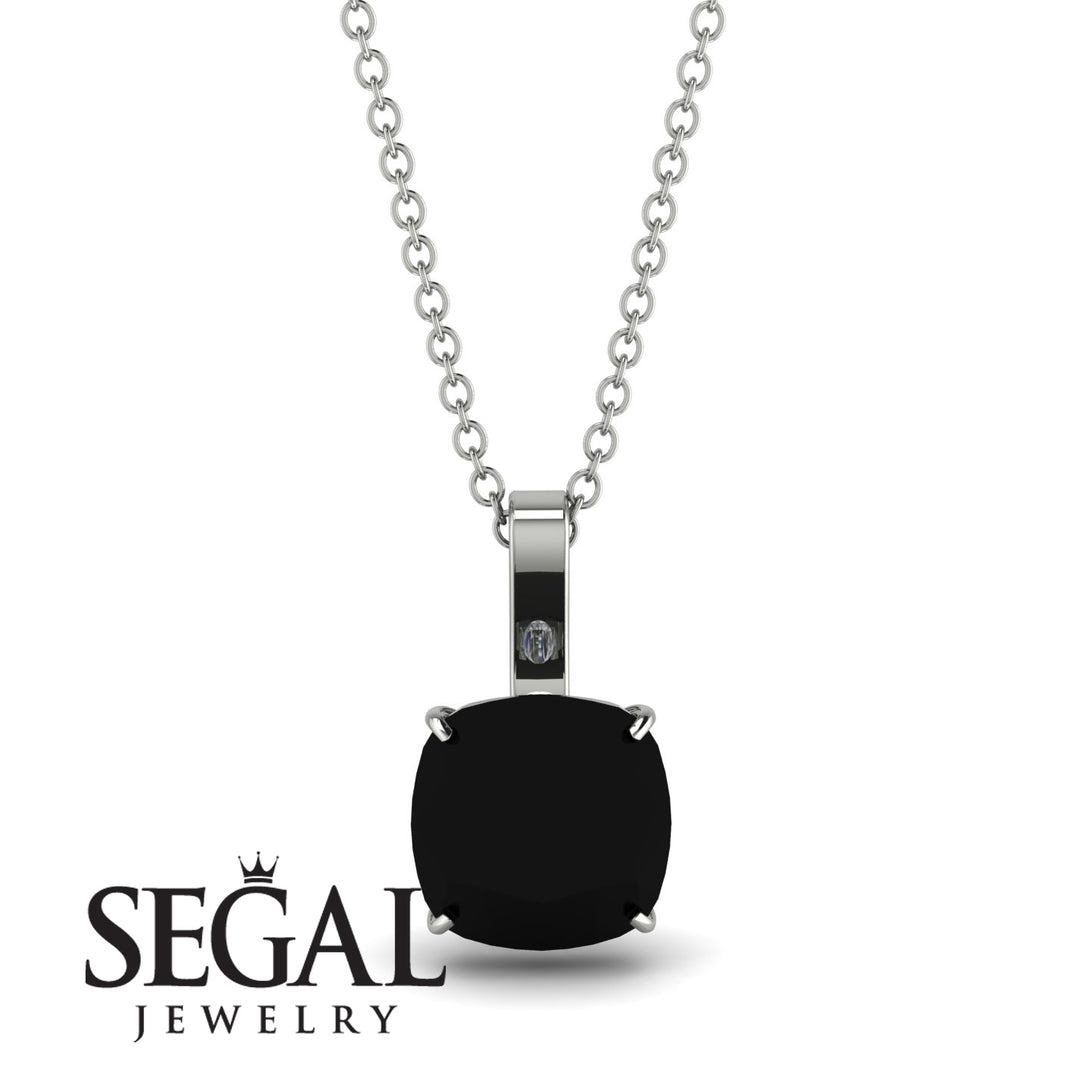 Hidden Halo Cushion Black Diamond Necklace - Alivia No. 9