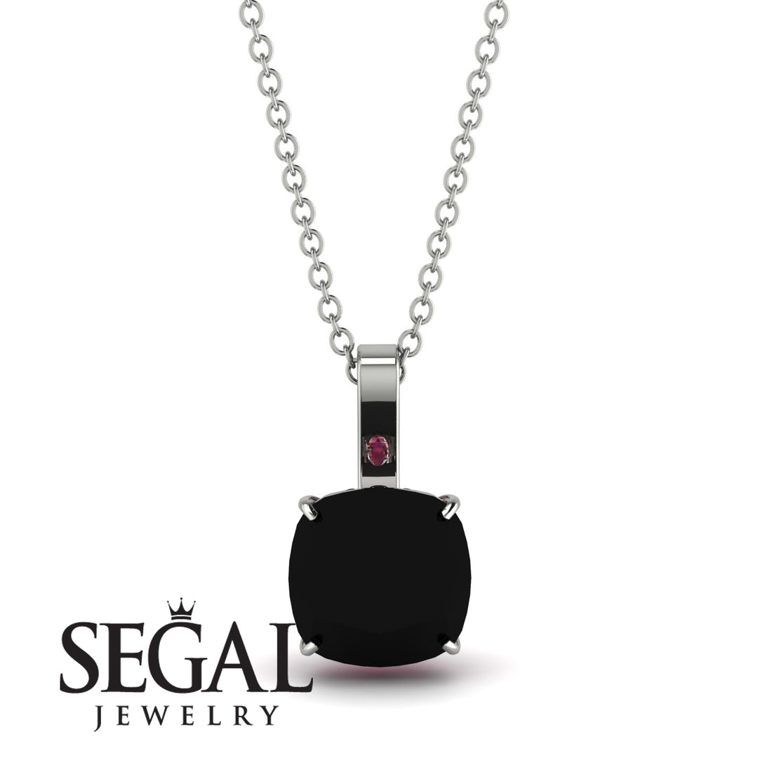 Hidden Halo Cushion Black Diamond Necklace - Alivia No. 54