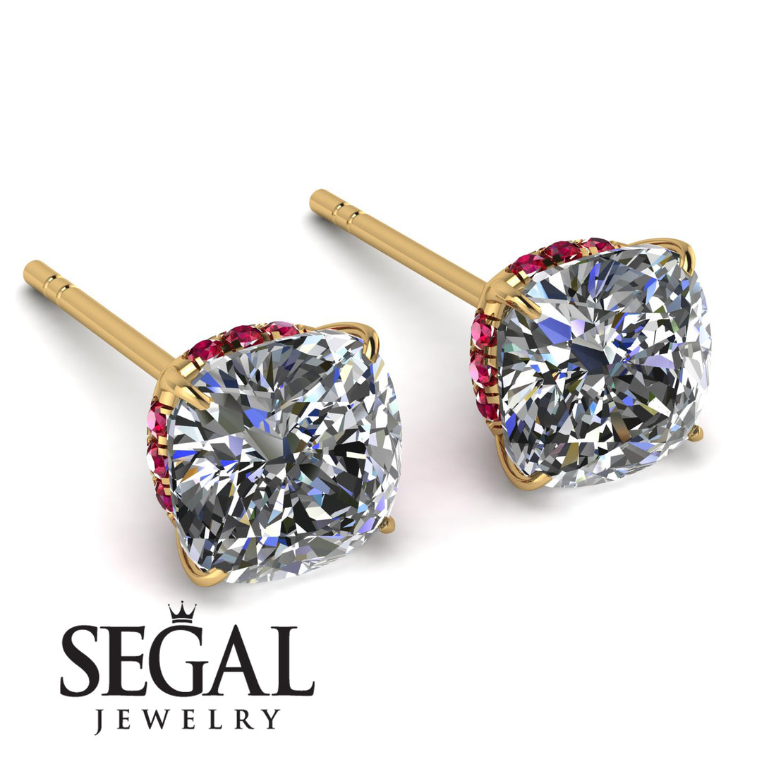 Hidden Halo Cushion Diamond Earrings - Alivia No. 46